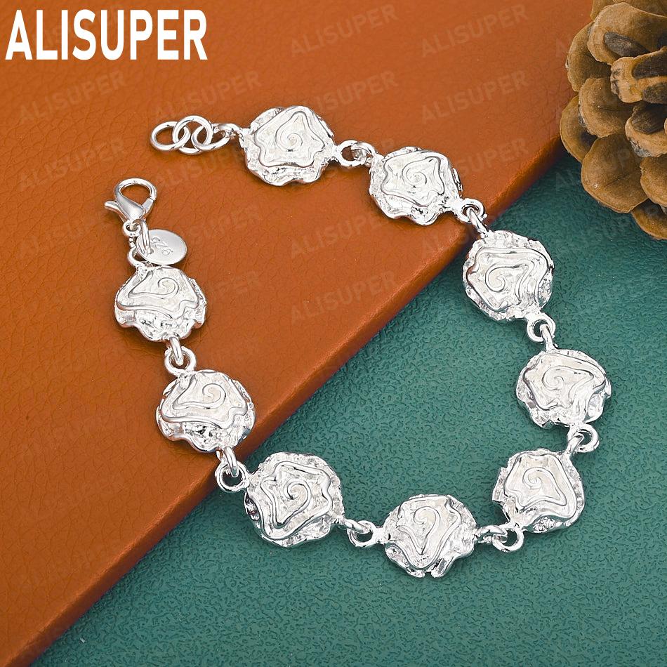 925 Sterling Silver Charming Flower Side Chain Exquisite Bracelet Gift Jewelry 20CM