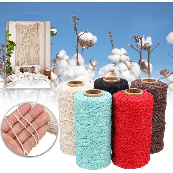 HAPYLY Lot de 5 Cordon en Coton Macramé - Bobine de Ficelle Cordon d'Artisanat DIY Ficelle Rustique Corde en Coton pour Suspension Murale, Suspensions pour Plantes, Artisanat, Tricot,