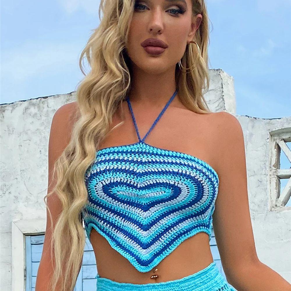 Top Bikini Triangolo Halter da Donna con Allacciatura sulla Schiena Sexy Intrecciato a Mano con Conchiglie Puramente Fatto a Mano Top Bikini con Conchiglie Costume da Bagno Biquini