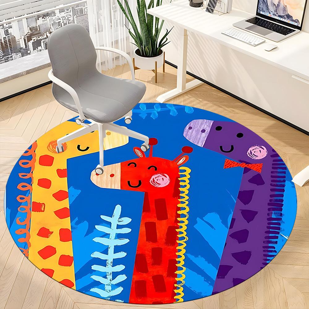 1PC Giraffe Print Office Round Area Rug, Indoor Mat Suitable ForOffice, Under Office Chairs Bedroom Living Room Home Decor, Room Deco, D153