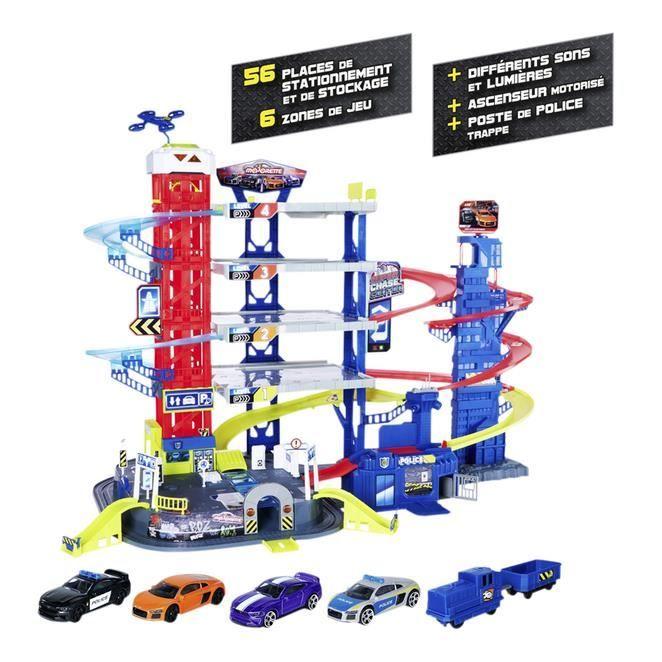 Monde miniature - MAJORETTE - Garage Super Chase Center - 5 étages - Train motorisé - Effets sonores et lumineux