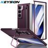 KEYSION with Touch Pen Case for Samsung Galaxy Z Fold 6 5 5G Hard PC Kickstand Phone Cover With Tempered Glass Screen Protector