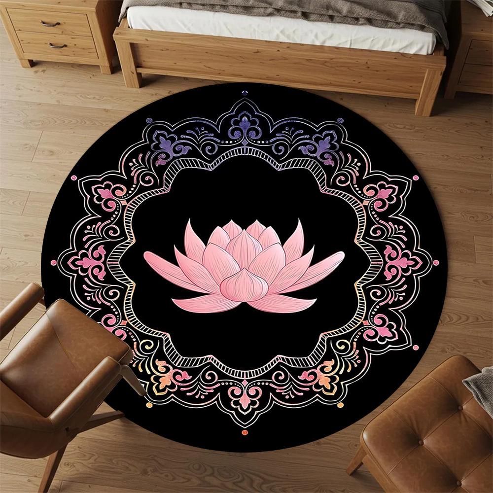 1pc Lotus Mandala Round Chair mat office Area Rug - Non-Slip, Floor Mat for Office, Bedroom, and Indoor Decor p127113