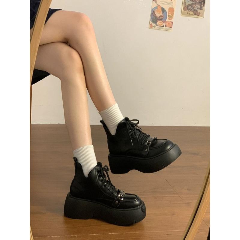 Muffin Thick-soled Black Martin Boots Women's Autumn and Winter New Versatile Short Tube Slim Short Boots