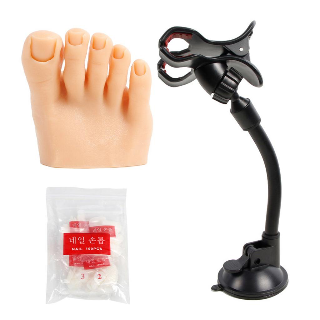 Practice Fake Foot Model with Holder Flexible Movable Soft Silicone Prosthetic Manicure Tool for Nail Art Training