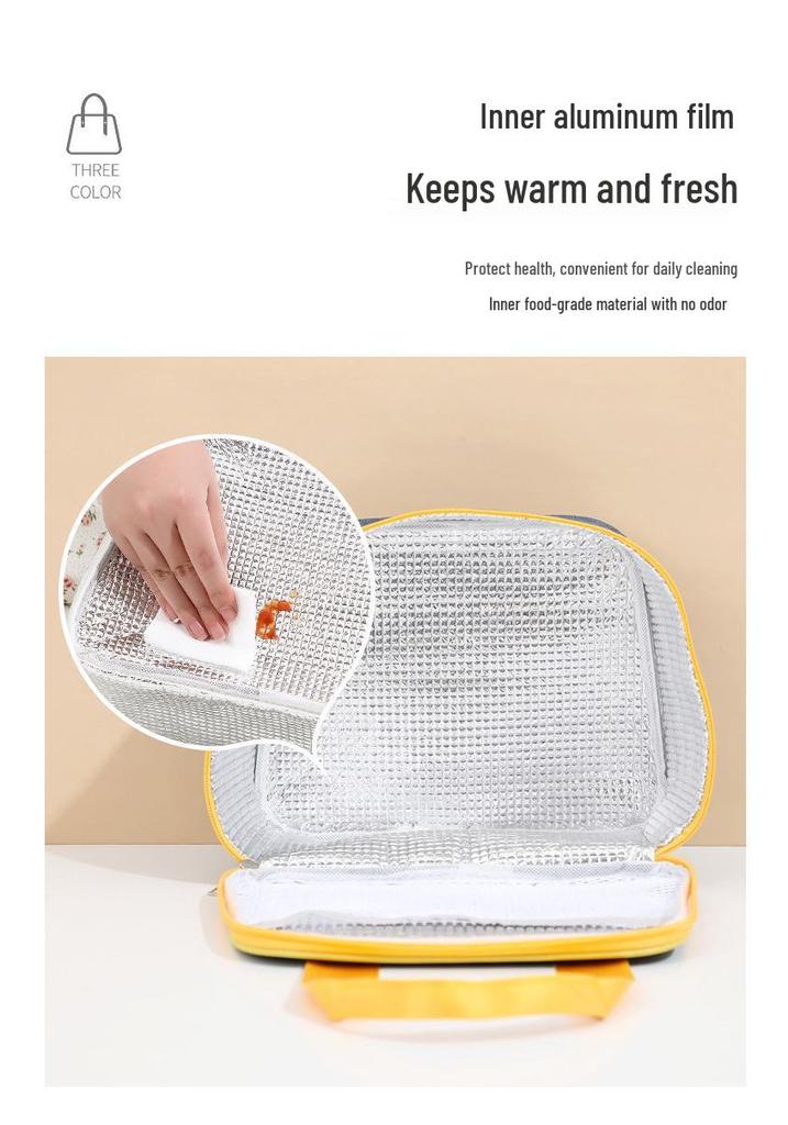 Stylish Oxford Cloth Thermal Lunch Bag - Trapezoidal, Large Capacity, Foldable, Handheld Bento Bag for Students.