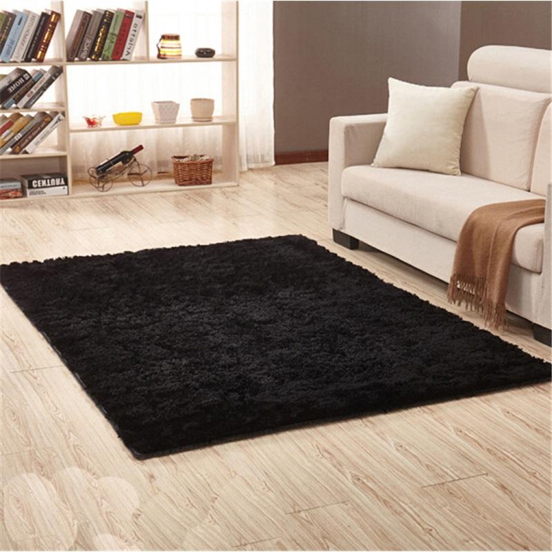 Simple Solid Color Silk Plush Tie-dye Long-haired Tea Mat Living Room Bedroom Balcony Household Carpet Floor Mat