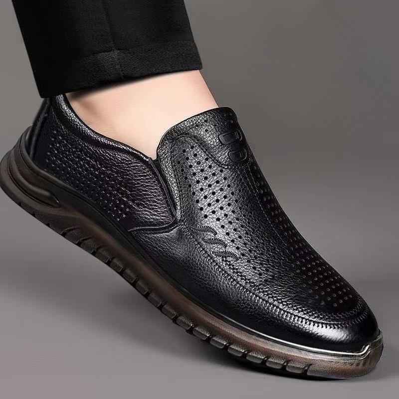 Fashion Outdoor Plain Black Male Casual Shoe Soft Mesh Oxfords Summer Sale Cowhide 2025 Trend On Retro Slip-on Pu Men's Leather Shoes