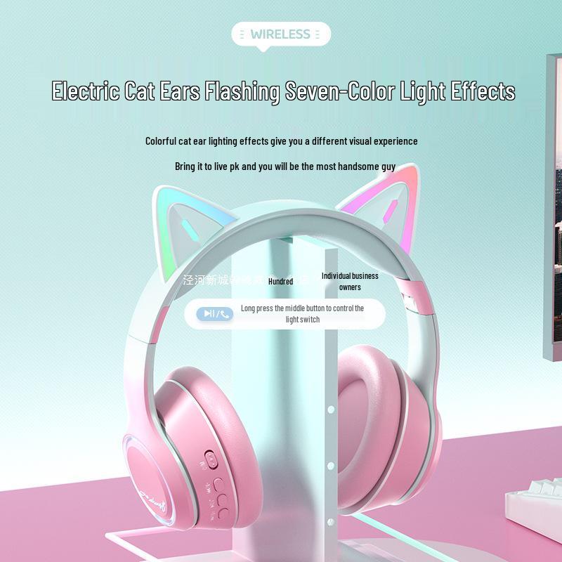Wireless Bluetooth Cat Ear Headphones - Noise Cancelling, Over-Ear, Gaming & Music for Kids & Computers