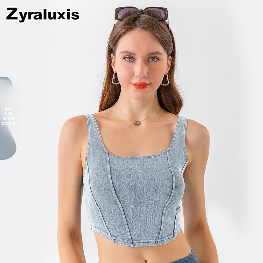 New Women's Denim Yoga Muscle Tank Top - Slimming Scoop Neck Athletic Vest for Workout and Outdoor Wear