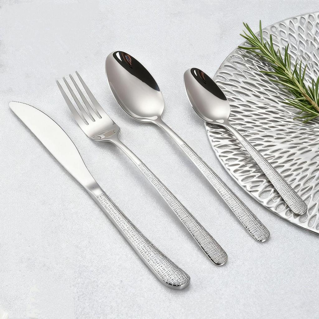 Elegant Hammered Stainless Steel Cutlery Set: Knife, Fork, Spoon for Western Dining