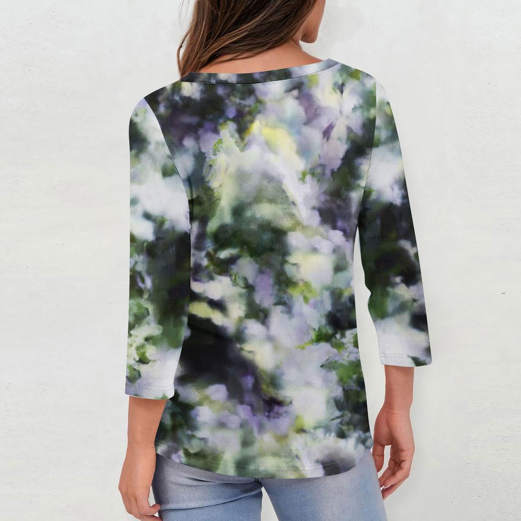 3/4 Sleeve Shirts For Women  Print Graphic Tees Blouses Casual Plus Size Basic Tops Pullover