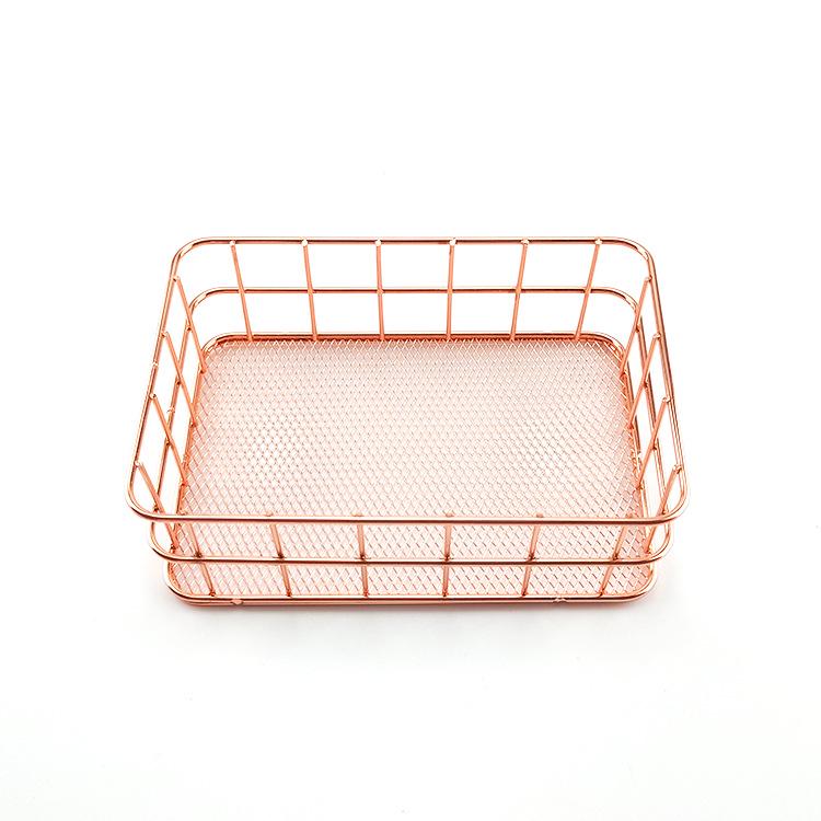 Nordic Iron Art Rose Gold Mesh Storage Basket - Desktop Organizer