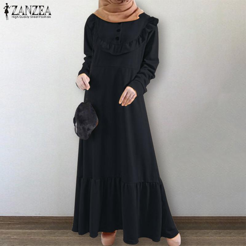 Buy ZANZEA Muslim Fashion Dubai Abaya Autumn Winter Dress Womens Loose  Casual O-neck Long Sleeve Long Dress Islamic Clothing Arabic Dress at  affordable prices  free shipping, real reviews with photos