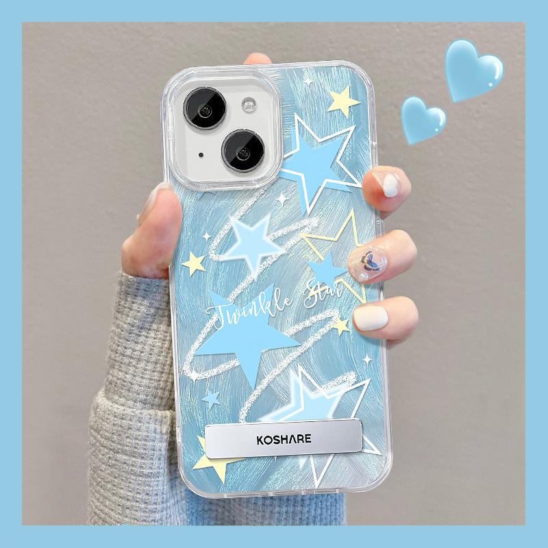 Suitable for Apple 15 Mobile Phone Case Summer Iphone14pro Blue Smudged Star Stand 13 Feather Yarn X Full-cover Soft Edge