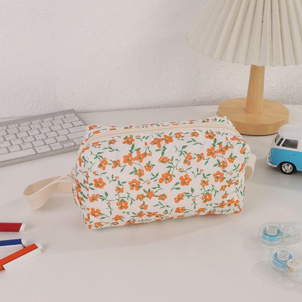 Multifunctional Gardenia Pen Bag Handheld Portable Pencil Case Makeup Bag Home&Travel