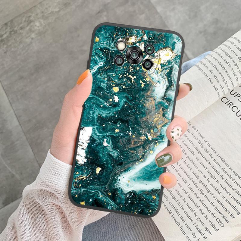 Poco X3 Pro Pocox3 NFC Case Luxury Glitter Gold Foil Ocean Marble Silicone Soft Phone Cover For Xiaomi Poco X3 X5 X6 Pro Shell