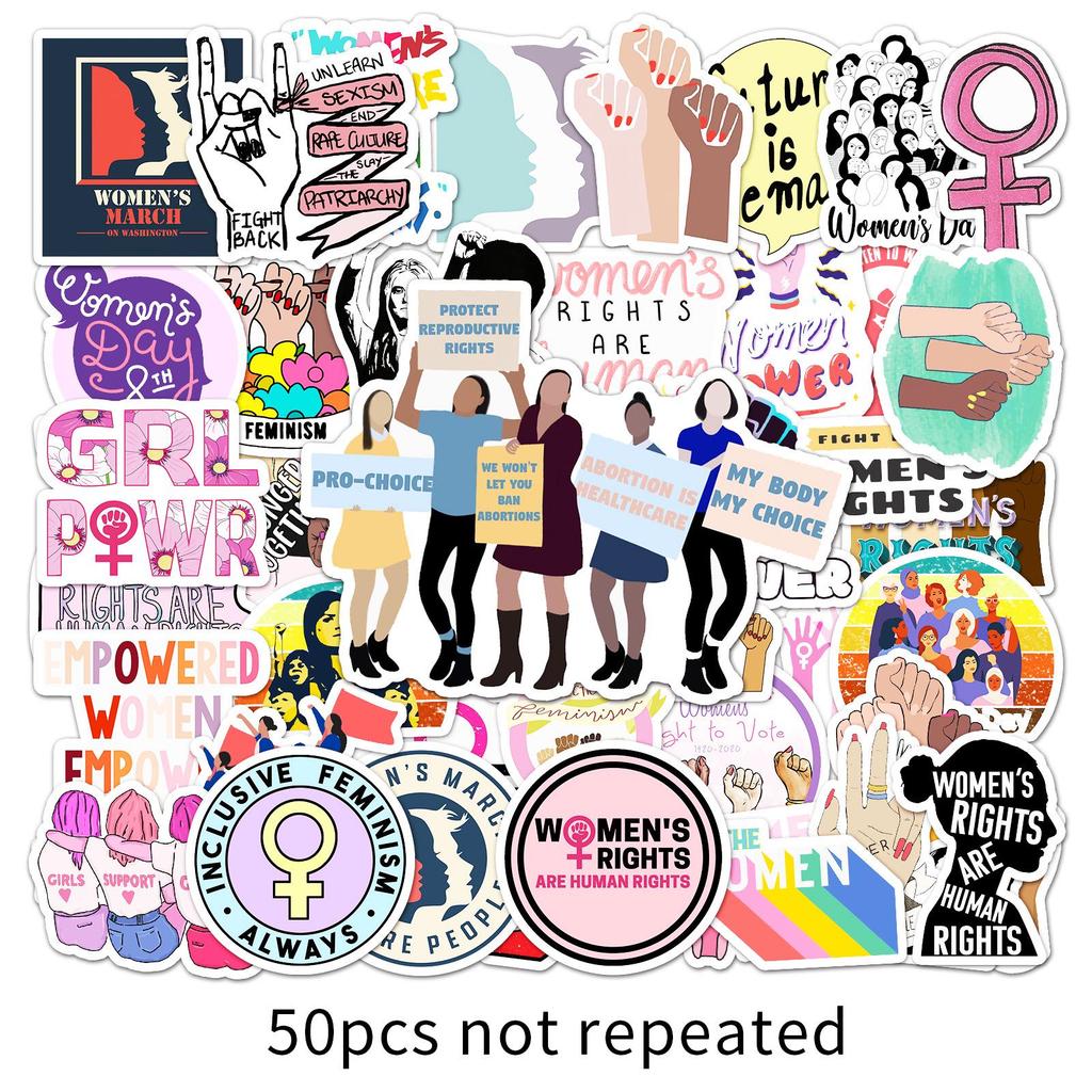 50 Feminist Cartoon Stickers: Waterproof Decals for Skateboards, Laptops, Cars, and Motorcycles Decoration.