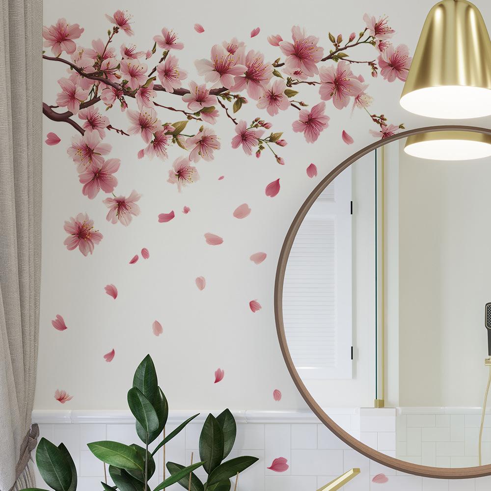 Painted Plum Blossom Petals Self Adhesive Wall Sticker for Bedroom Living Room Background Decor