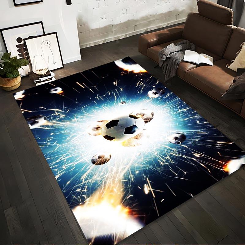 

Soccer Ball Explosion Design Carpet with Blue and Fiery Accents Suitable for use as an anti-slip for living room bedroom sofas 40x60cm( 15x23in )