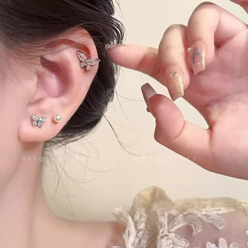 iF ME 3Pairs/set Women's Earrings Fashion Zircon Butterfly Earring for Women Artificial Pearls Silver Stud Earrings Jewelry Accessories