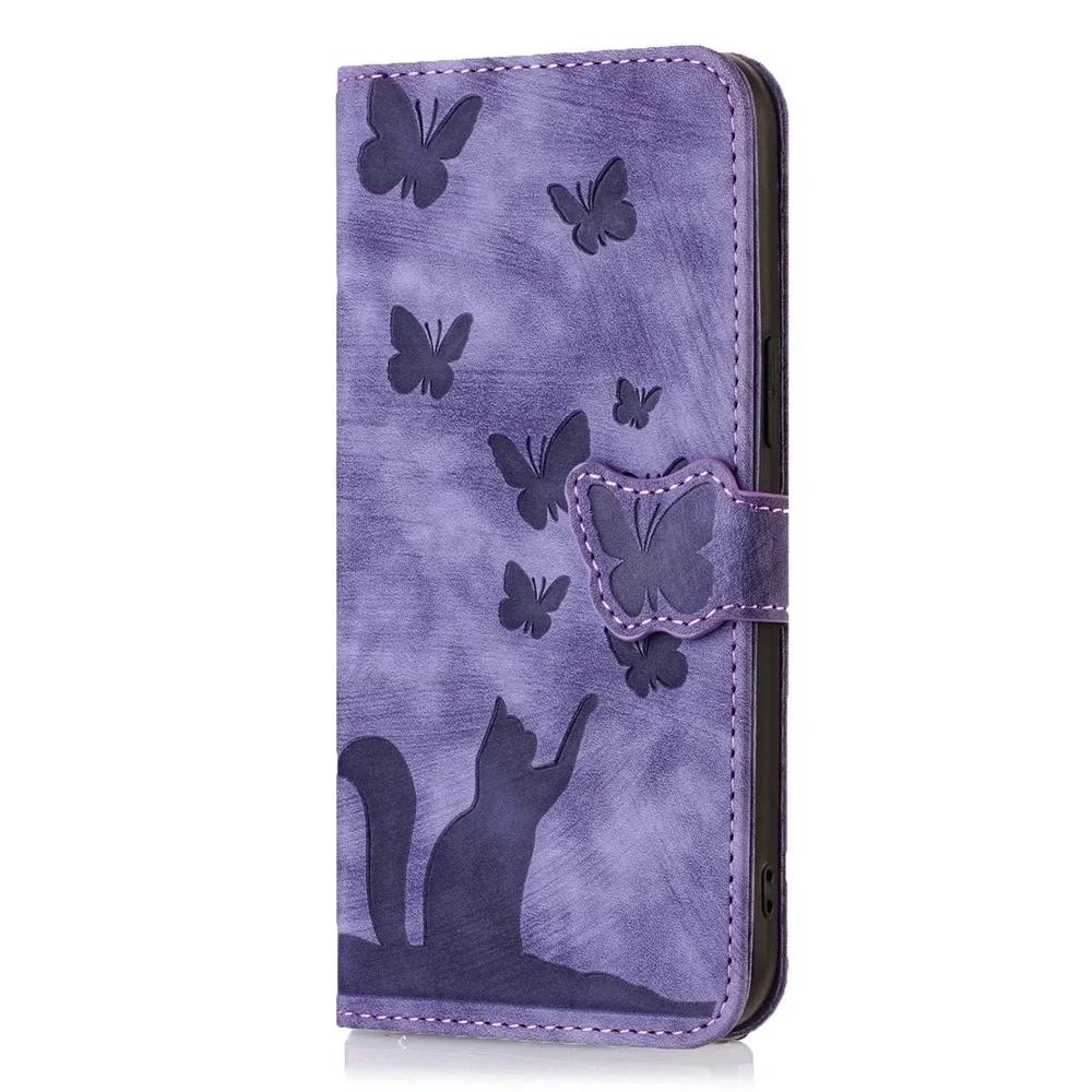 Capa Flip de Couro para Funda Samsung Galaxy A56 A36 A16 A26 A55 A35 A25 A15 A54 A34 5G Capas Carteira Gatinho Fofo 3D Capa de Telefone Mulheres
