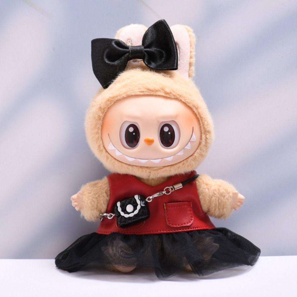 Cardigan Sitting Labubu Time Cloth Black Gauze Skirt 17cm Plush Dolls Clothes Kids Girls Toys