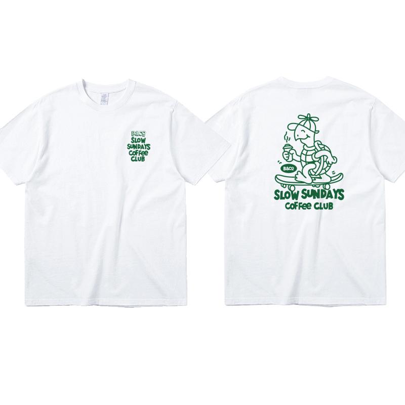 

SLOW SUNDAYS American retro sports style pure cotton printed crew neck short-sleeved T-shirt men 4XL