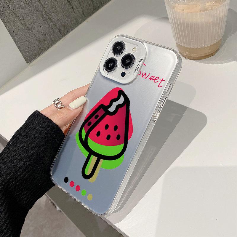 Cartoon Watermelon Ice Cream Color Silver Phone Case for IPhone 16 for Apple 15 Promax, Niche High-end Feel