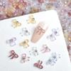 10PCS Solid Color Minimalist Bows Nail Charms Translucent Jelly Bowknots Mini Rhinestones Inlaid Nail Art Decorations for DIY