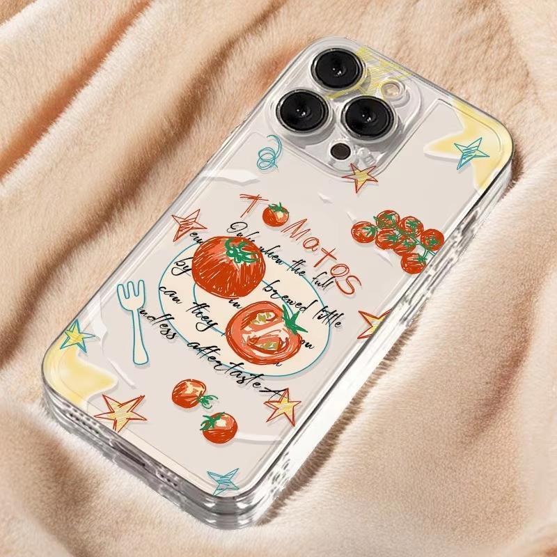 Graffiti Tomato Transparent Phone Case For Samsung Galaxy S26 S24 S25 S23 Ultra S22 S21 S20 Plus FE A50 A71 A72 Soft TPU Cover