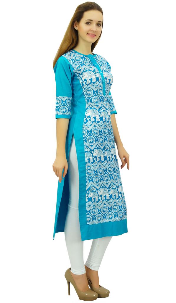 Phagun Women's Designer Straight Black Kurta 3 4 Sleeve Printed Casual