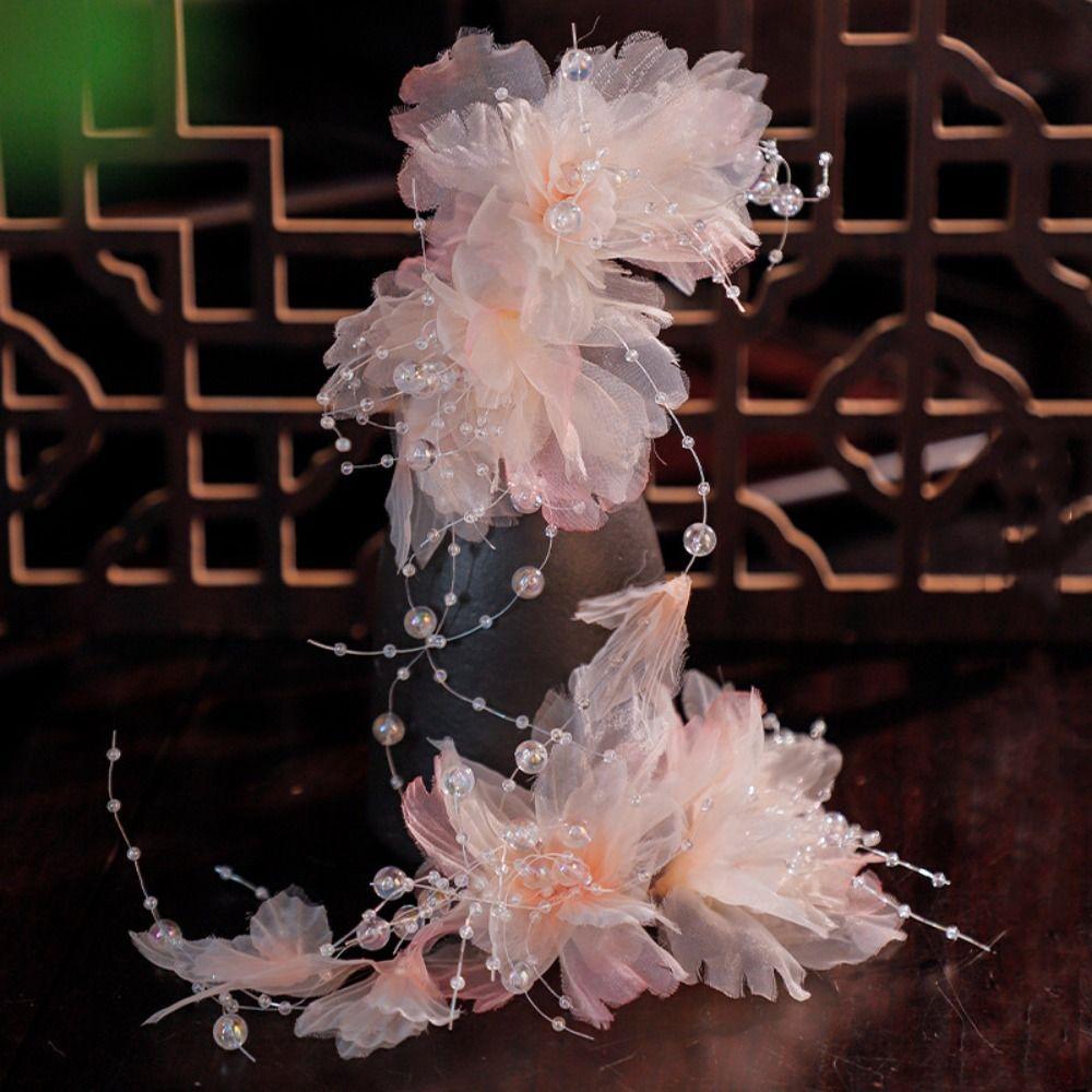 Classical Ancient Hair Clip Pearl Hanfu Headwear Elegant Silk Flower Hairpin  Children