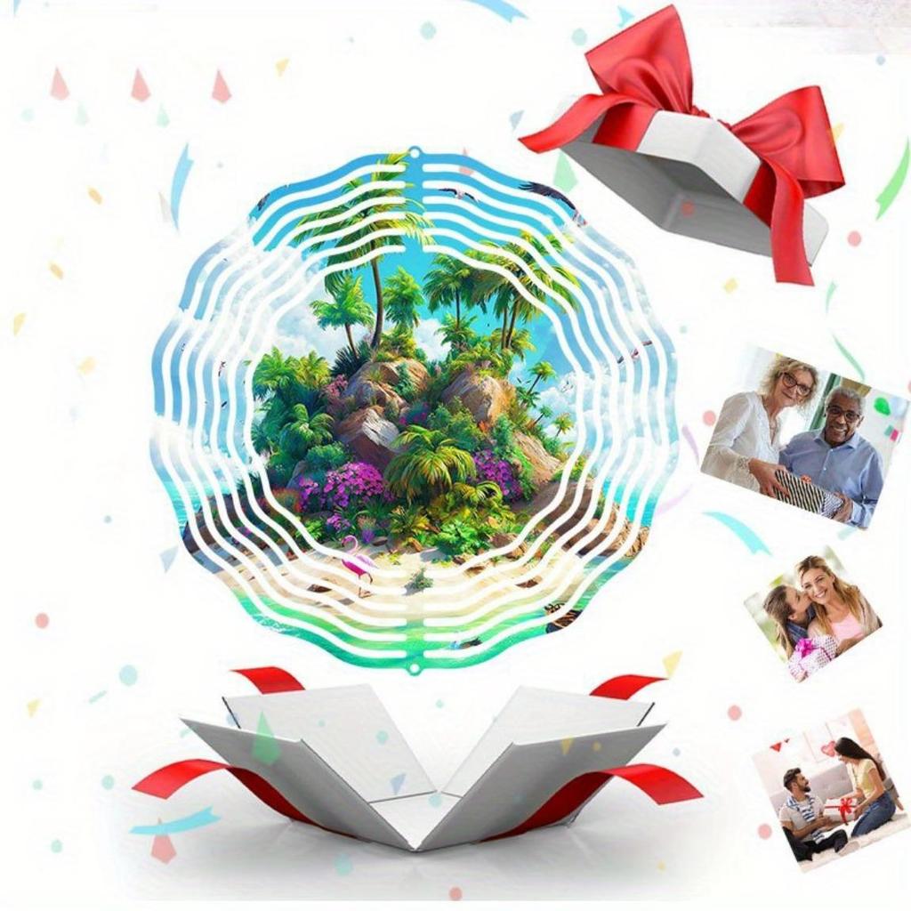 Tropical Paradise Metal Wind Chime with 360 Degree Swivel Hook Rotatable Spiral Outdoor Garden Decor for Patio Yard Holiday Decoration