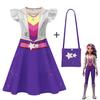 Vestito Cosplay Bambini Descendants 5, Vestito Casual Principessa in Seta di Latte con Maniche a Sbuffo