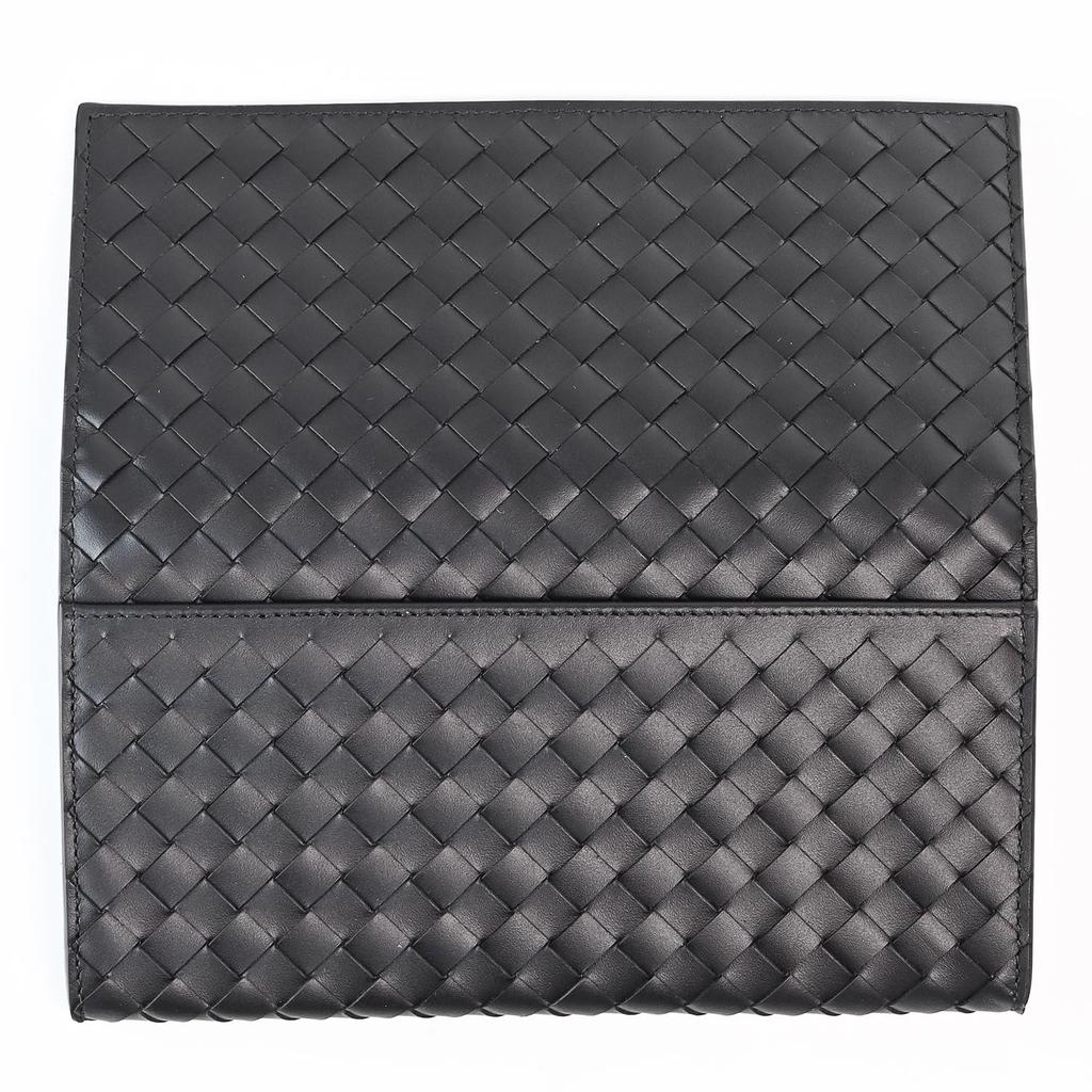 Bottega Veneta Long Black Intrecciato No Coin 120697 1000 Made in Genuine Leather Men's Wallet, Leather, Purse, V47W1, Count, Italy, [Used]