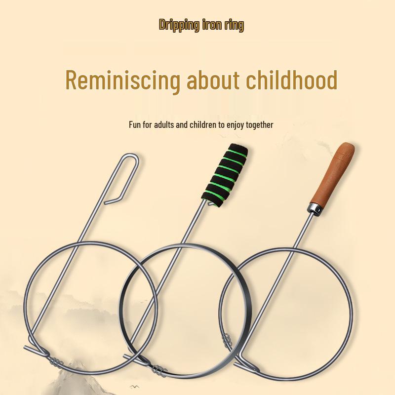 

Children s and Adults Nostalgic Rolling Iron Hoop Toy Wooden Handle + 38CM Thin Round Steel