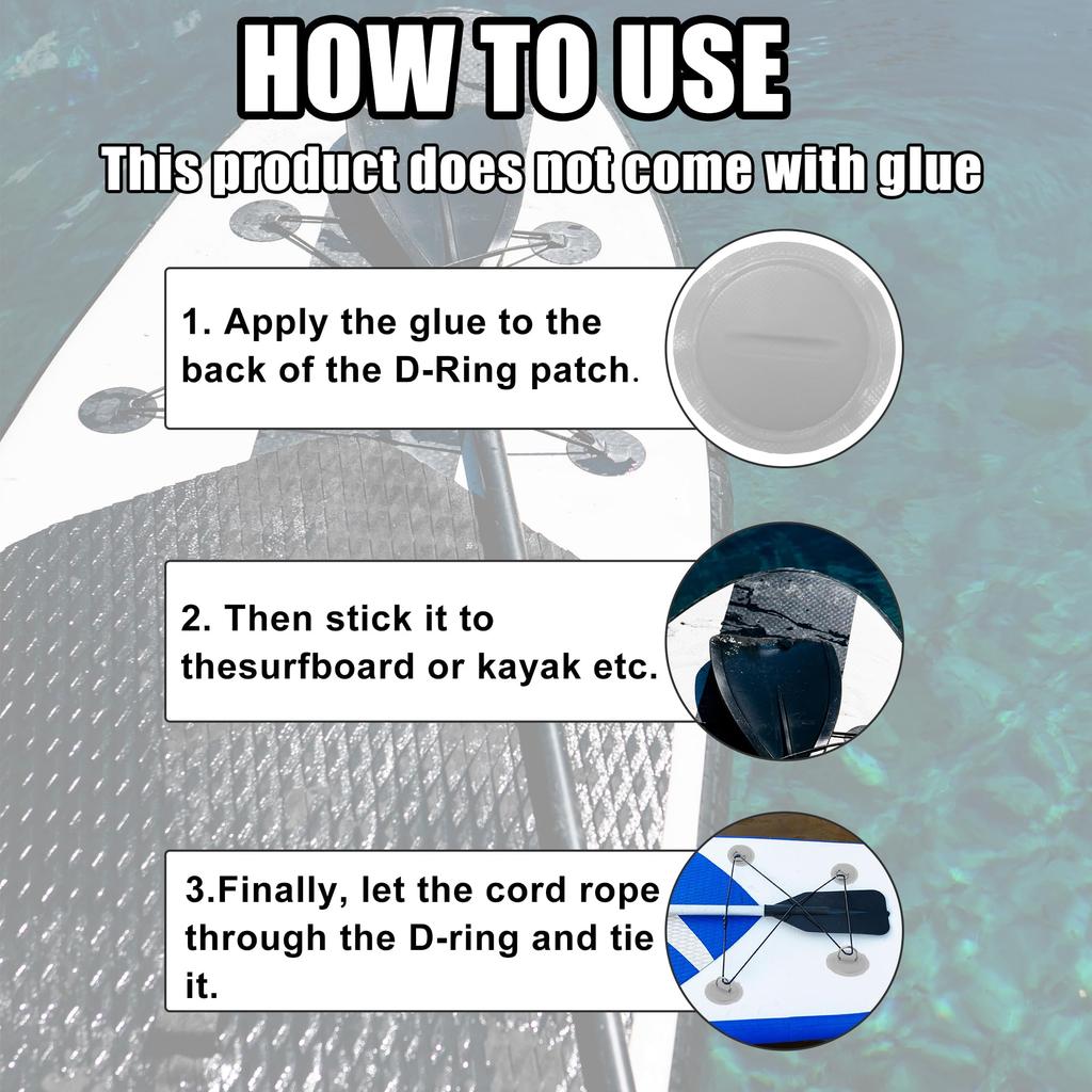X AUTOHAUX D-Ring Patches PVC Stainless Steel Round D-Ring Pads for Surfboard Inflatable Boat