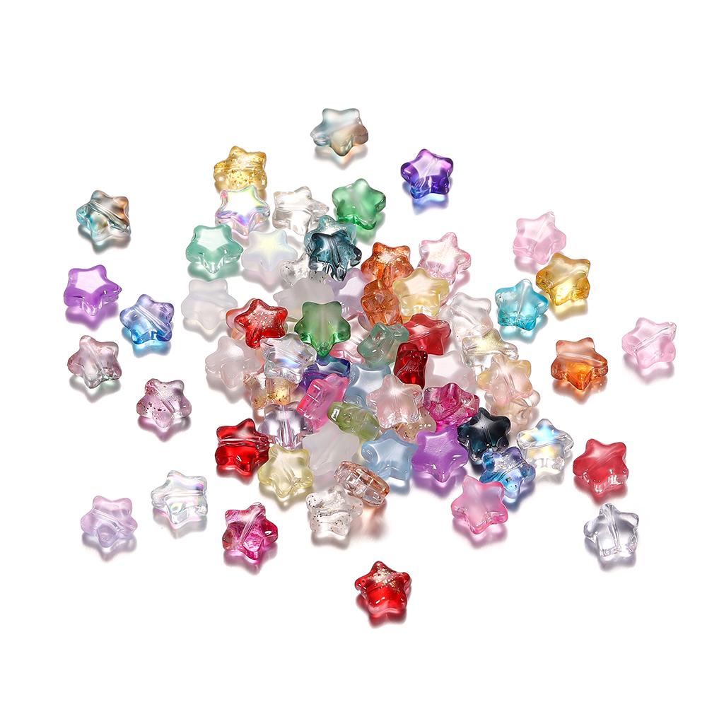 30pcs 8mm Colorful Five-pointed Star Glass Beads Loose Spacer Beads for DIY Handmade Jewelry Making Bracelet Accessories