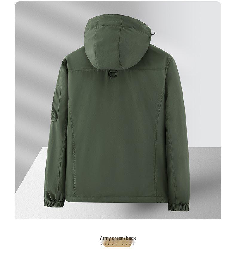Men's Camouflage Workwear Jacket with Detachable Hood, Windbreaker for Spring/Autumn, Fashionable Loose Fit, Large Pockets