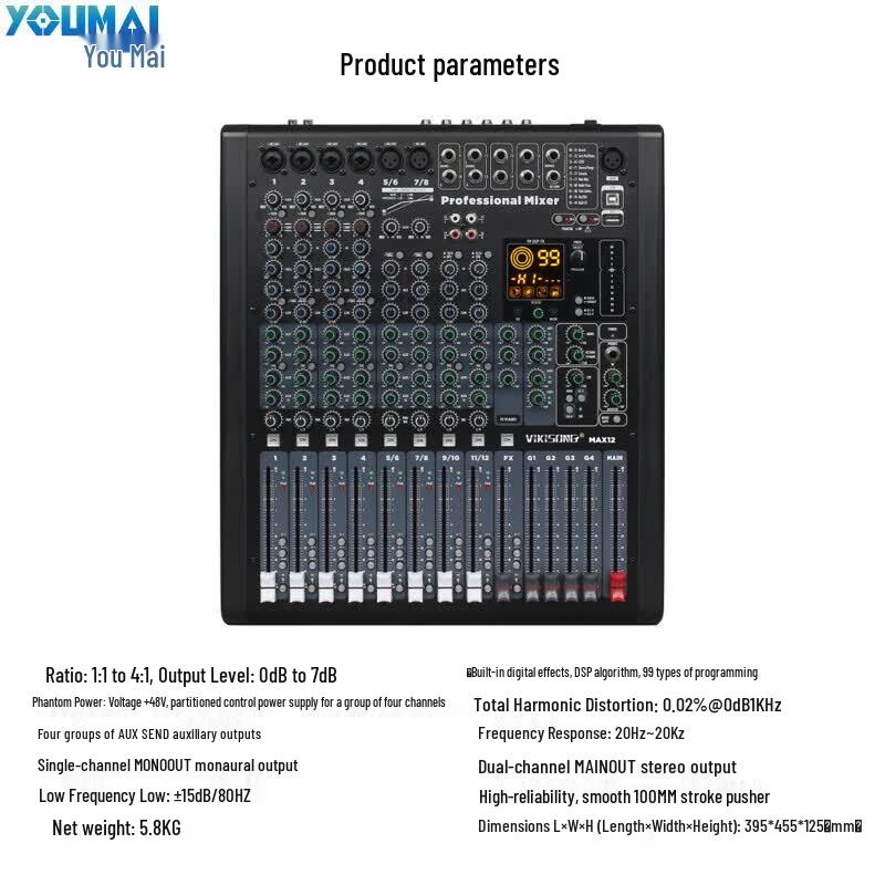 Youmai Professional 12-Channel Analog Mixer (CN Version)