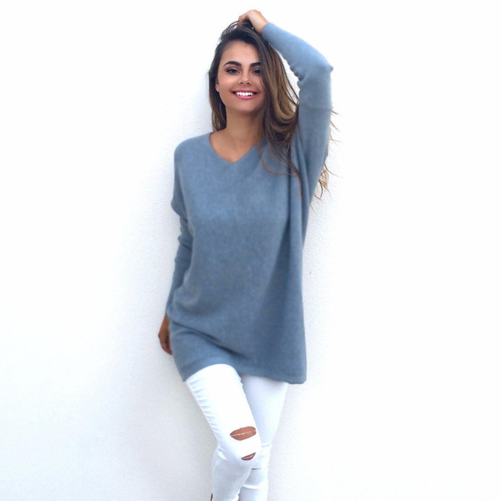 

Женский модный однотонный свитер с v-образным вырезом и длинными рукавами, пуловер, свитер