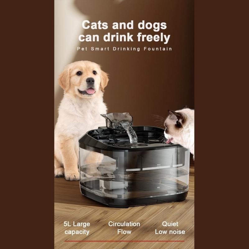 Automatic Pet Water Dispenser 5L Capacity USB Powered Cats Dog Fountain With Quiet Pump and Circulating Hydrations Systems