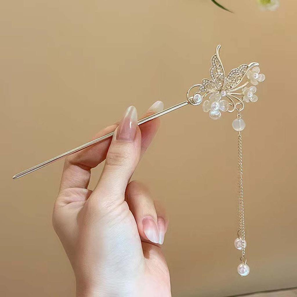Chinese Style Vintage Hairpin Elegant Flower Vine Jade Stone Hair Stick Hanfu Cheongsam Evening Dress Hair Decor Accessories
