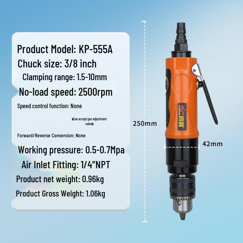 Gaobao 3/8 Inch Industrial Pneumatic Air Drill with Forward/Reverse, 10mm Variable Speed, Straight Shank