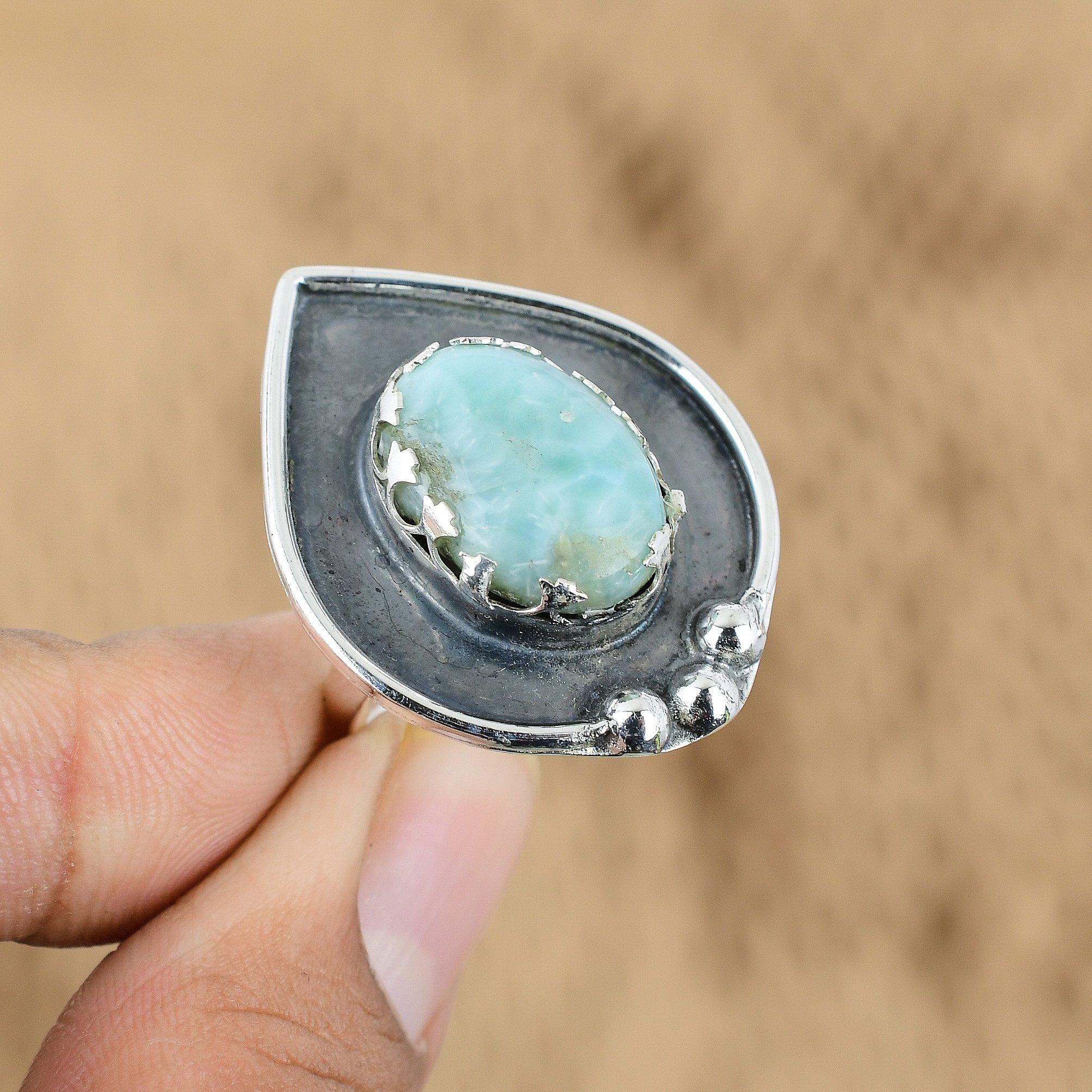 

Mothers day Sale Sterling Silver Larimar Gemstone Promise Birthday Sister Ring Yes