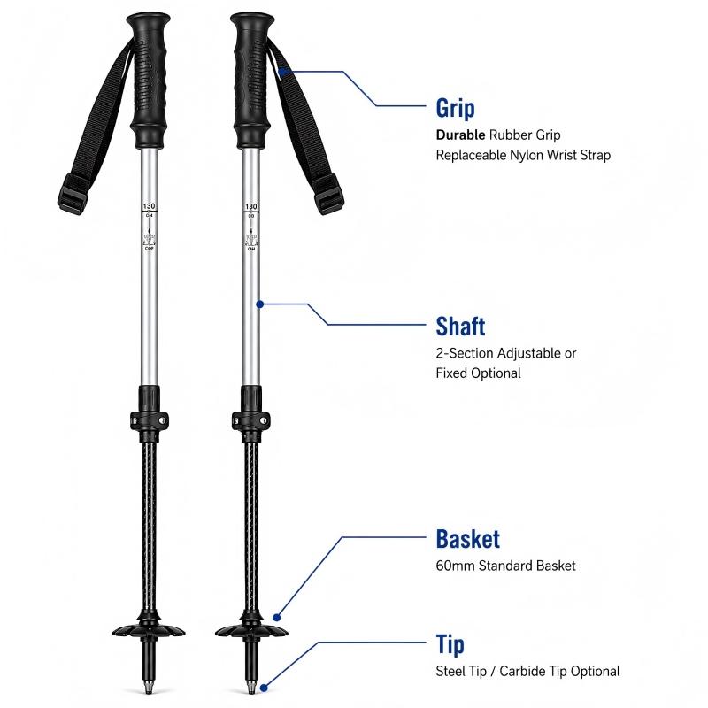 Zeroring Durable Aluminum Carbon Ski Poles Adjustable Resort Rental Snow Poles Manufacturer