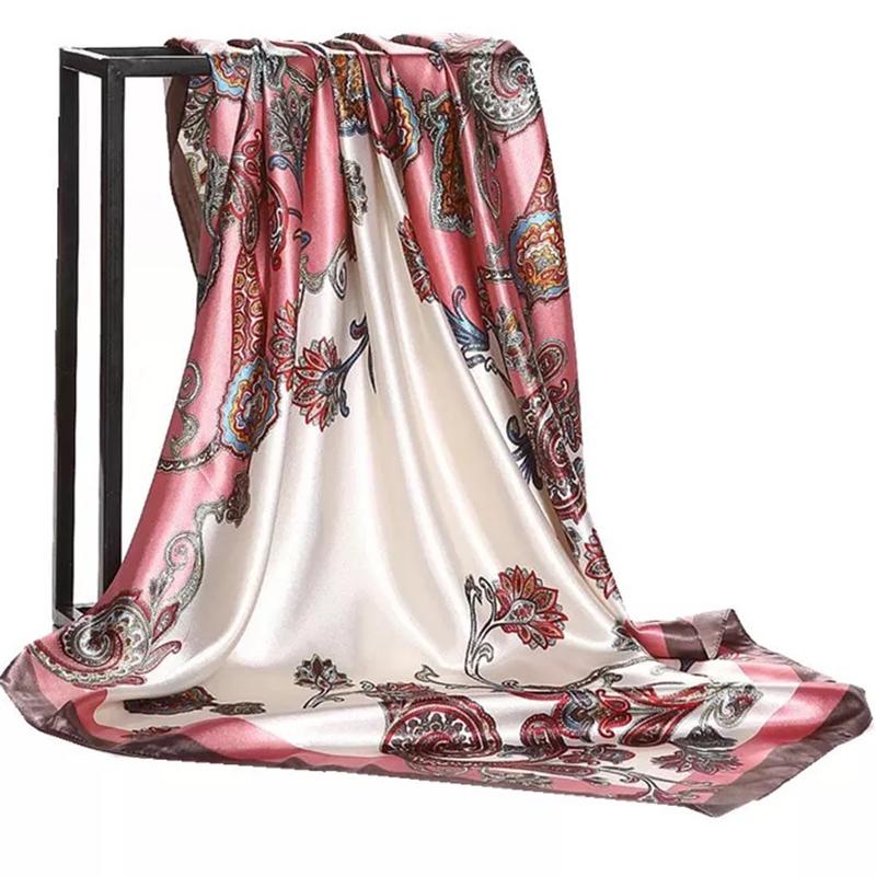 Fashion Scarves For Women Print Silk Satin Head Scarf Female 90cmx90cm Luxury Brand Square Shawl Large Hijab Scarfs For Ladies