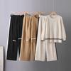 European and American popular knitted suit women's spring and autumn long-sleeved split-ended wide-leg pants sweater two-piece set