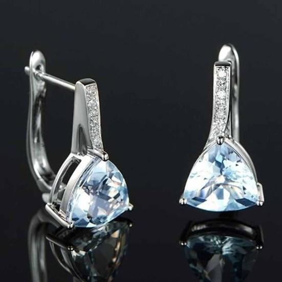 Elegant Women Faux Sapphire Rhinestone Inlaid Drop Huggie Earrings Eardrops